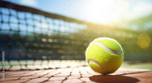 Tennis Game. Closeup of a Yellow Ball on Green Court. Outdoor Recreation on the Sunny Day. Healthy Lifestyle © sweet_mellow
