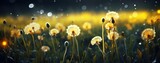 Yellow dandelion flowers in the photo with a green bokeh background. generative AI
