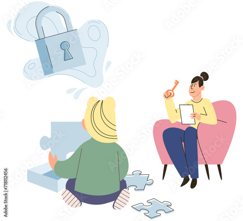 Psychoanalysis vector illustration. Consultation with therapist provides valuable insights and strategies for managing mental health concerns Counseling sessions focus on unique personality traits