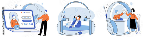 Customer service. Vector illustration. IT support plays crucial role in maintaining excellent customer service Customer feedback is essential for improving and enhancing customer service Contact help