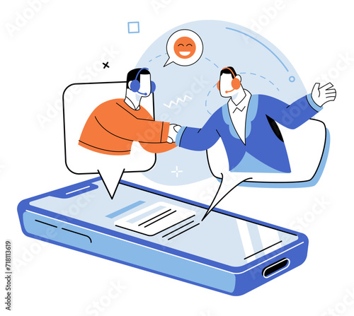 Customer service. Vector illustration. The customer service assistant is always ready to help and provide aid Effective communication is foundation quality customer service The companys success relies