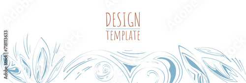 Banner template in minimalist boho style. Organic blue patterns on a white background. Vector image.