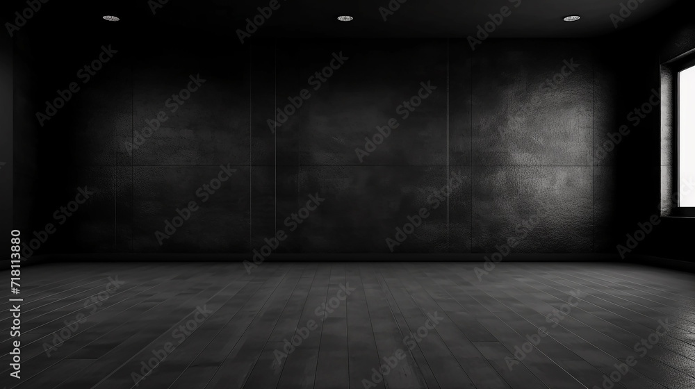Empty black room with black wall background Empty black room with black wall background