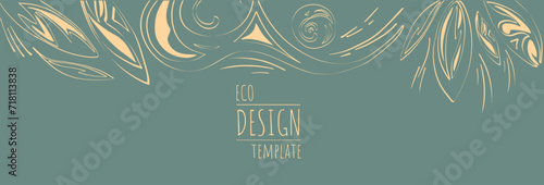 Banner template in minimalist boho style. Organic light patterns on a dark background. Vector image.