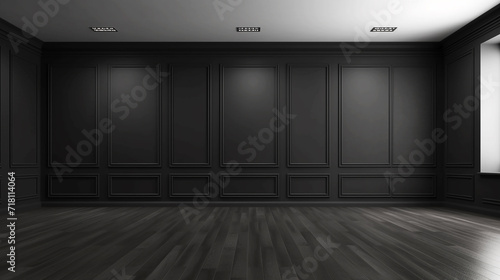 Empty black room with black wall background © Inlovehem