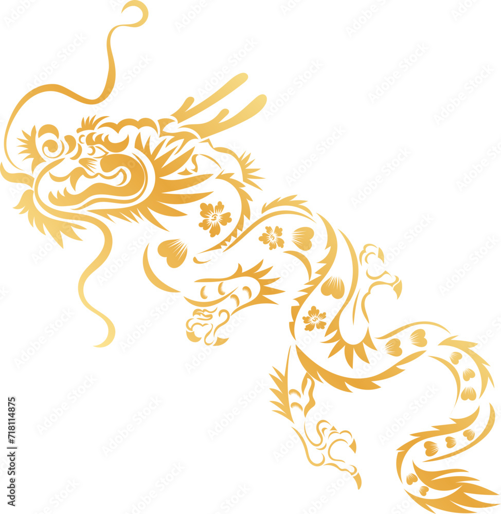 hand-drawn Chinese dragon and flower illustrations in luxurious golden hues hand-drawn Chinese dragon and flower illustrations in luxurious golden hues