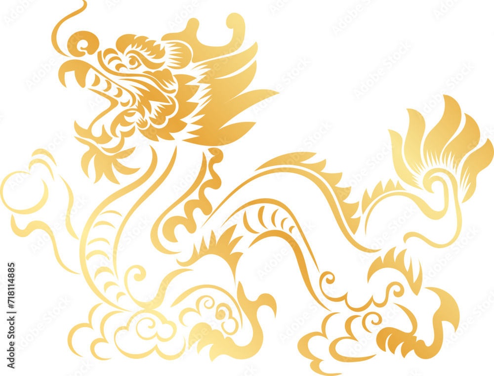 hand-drawn Chinese dragon and flower illustrations in luxurious golden hues hand-drawn Chinese dragon and flower illustrations in luxurious golden hues
