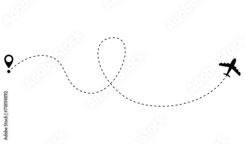 Airplane dotted route line. Path travel line shape. Flight route with start point and dash line trace for plane isolated vector illustration