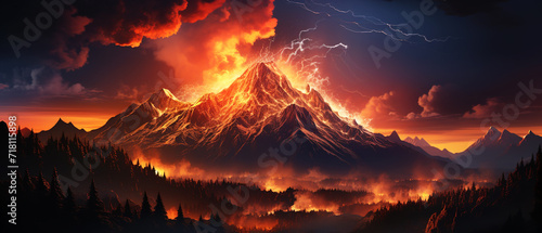 Volcanic eruption on night