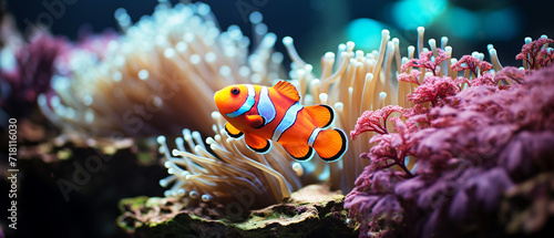 Beautiful clownfish with coral in the sea