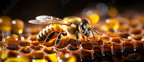Bees pollinate and nectar in the hive photo
