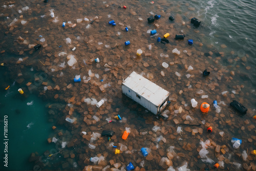 Sea full of plastic and garbage seen from above