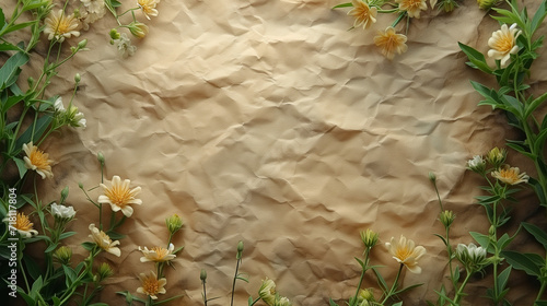 old paper background with yellow flowers