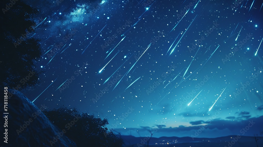 Graceful Arcs of Shooting Stars in Anime-Inspired Night Sky