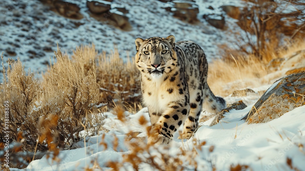Fototapeta premium Snow Leopard Marking Territory