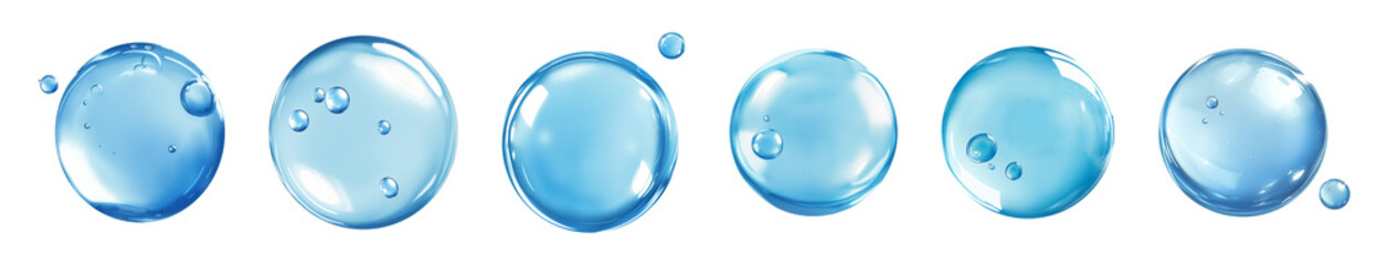 Collection set of water bubbles isolated on transparent or white background, png