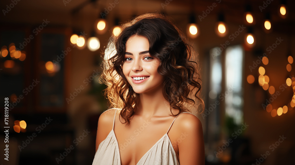 Beautiful woman smiling in cafe