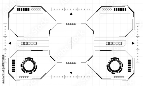 HUD sci-fi octagon interface screen view black geometric design virtual reality futuristic technology creative display on white vector