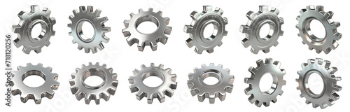 Collection set of gears isolated on transparent or white background, png