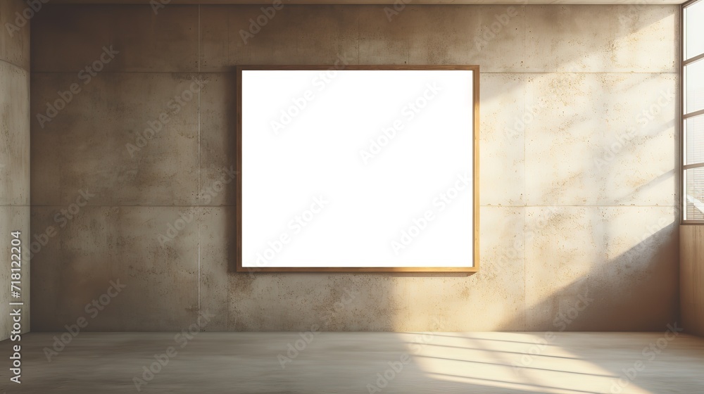 An empty white white frame in a photo on a brown wall. generative AI An empty white white frame in a photo on a brown wall. generative AI