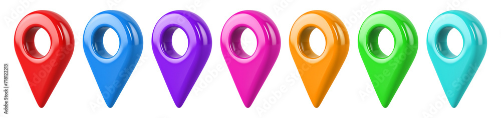 Collection set of colorful location pin icons isolated on transparent ...