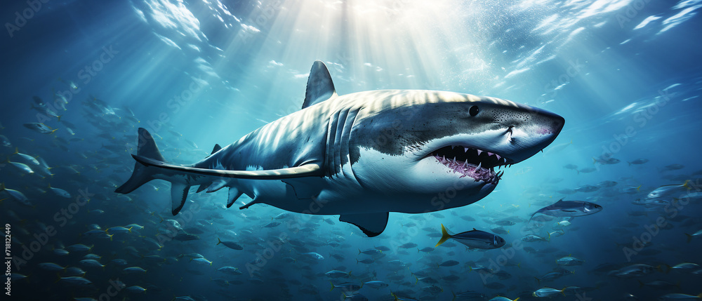 Fototapeta premium Shark swimming in deep ocean