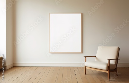 An empty white white frame in a photo on a brown wall. generative AI