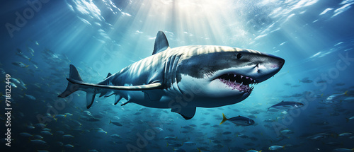 Shark swimming in deep ocean © Inlovehem