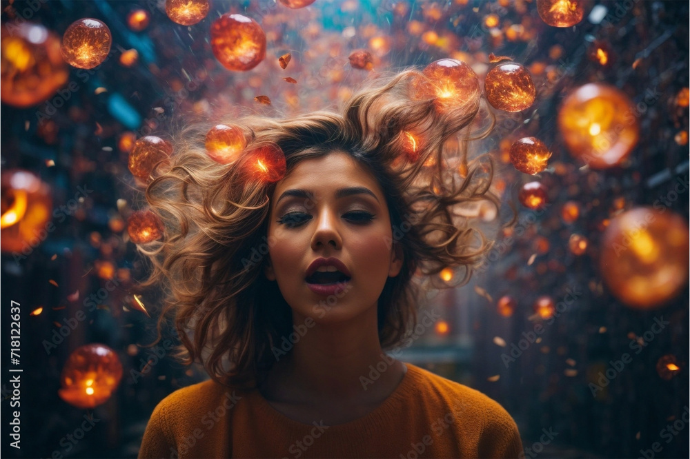 Woman exploding with ideas