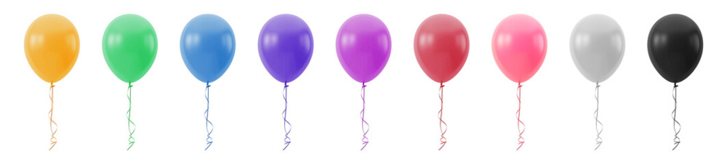 Collection set of colorful balloons isolated on transparent or white background, png