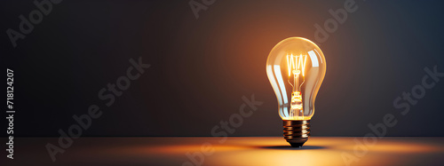 Glowing fluorescent light bulb on dark background with copy space - 3D Rendering