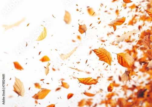 Whimsical Autumn Leaves Falling Gracefully on a Pure White Background