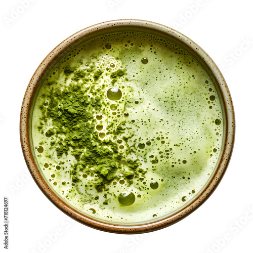 Matcha latte cup  top view isolated on white background