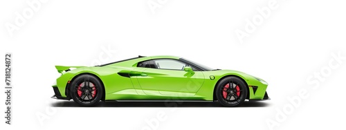 Green modern sport car closeup on white background. Generative ai.