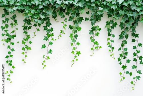 green ivy vines hanging from a white wall