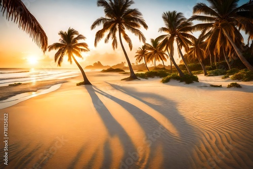 sunset on the beach between the palm trees