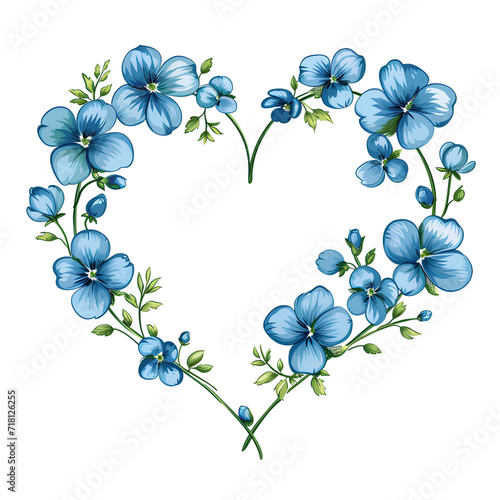 Beautiful blue flowers heart shape frame for valentine day card decor