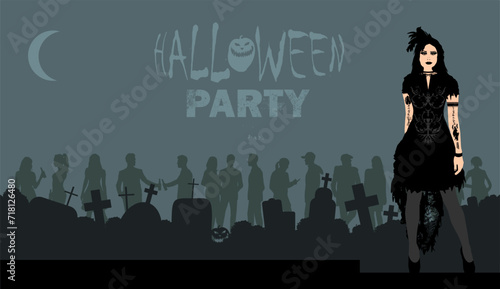 Vektor Poster, Flyer, Plakat - Halloween Party - Silhouette von Menschen - Feiern und gruseln 