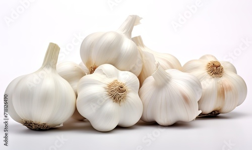 Pile of fresh garlic isolated on white background. generative AI