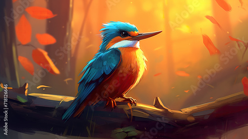 beautiful cute cartoon inspired kingfisher artwork