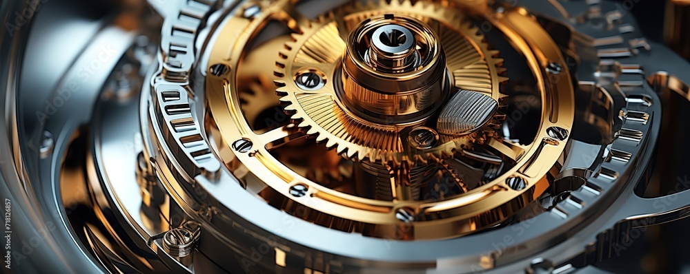 The series of engine gears are shiny black and gold. generative AI The series of engine gears are shiny black and gold. generative AI