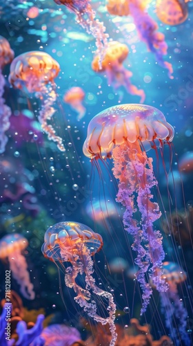 Group of Jellyfish Swimming in Aquarium