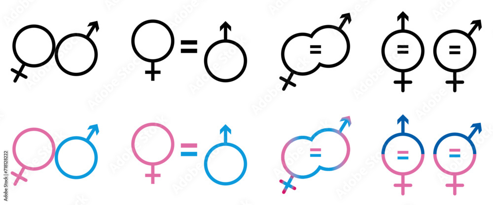 Gender symbols set. Male, female sex sign gender equality icon vector illustration. Editable stroke Gender symbols set. Male, female sex sign gender equality icon vector illustration. Editable stroke