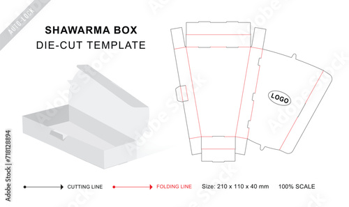 Shawarma box die cut template with 3D blank vector mockup for food packaging