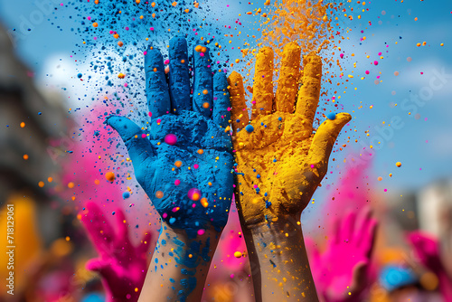 Holi is a popular and significant Hindu festival celebrated as the Festival of Colours, Love and Spring with people throwing different colors of powder paint in the air	