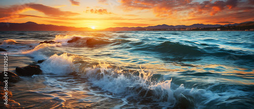Beautiful sea waves and sunset