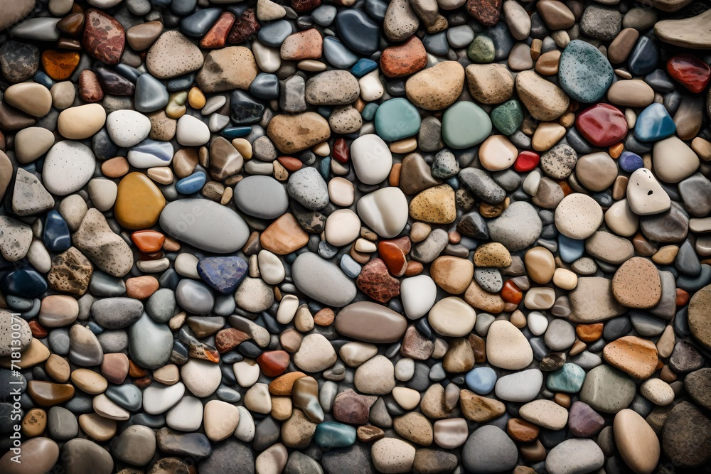 Textured pebble beach with multicolored stones Textured pebble beach with multicolored stones