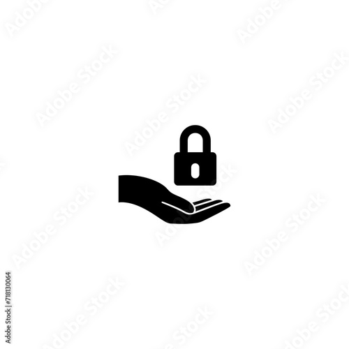Padlock in hand icon. Security shield symbol design and illustration.
