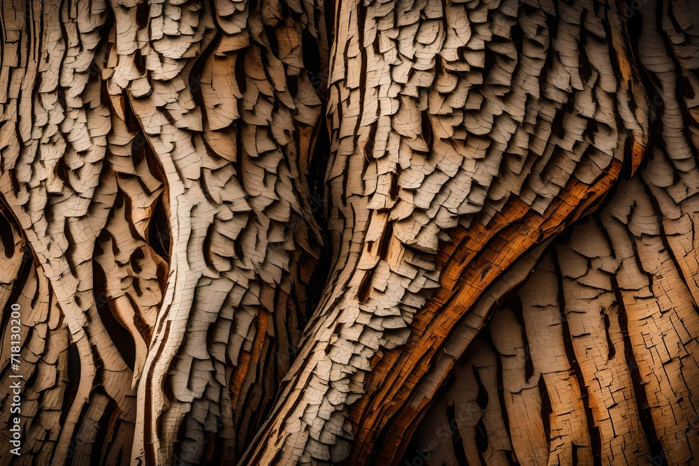 A close-up of a tree bark revealing intricate patterns and textures A close-up of a tree bark revealing intricate patterns and textures