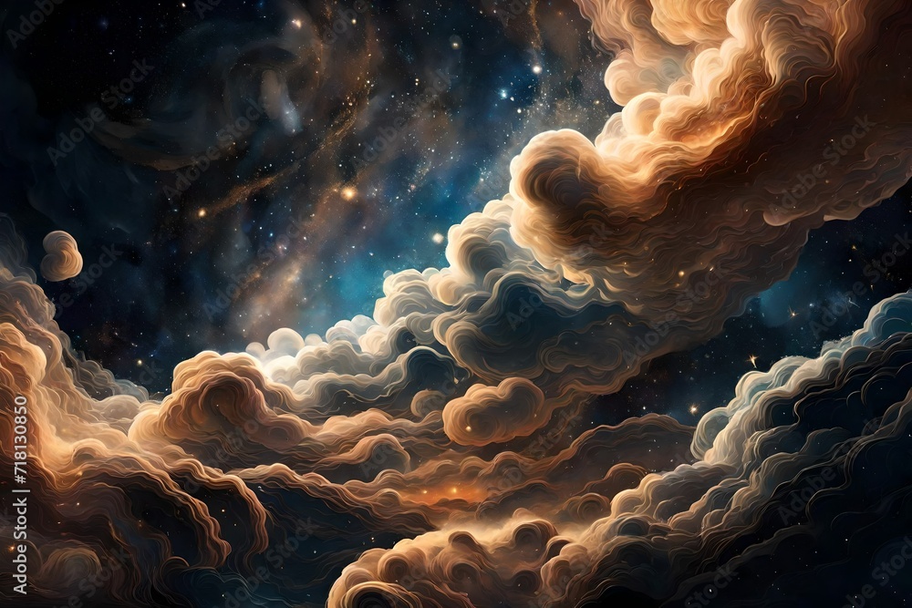 Abstract cosmic dust clouds swirling through space